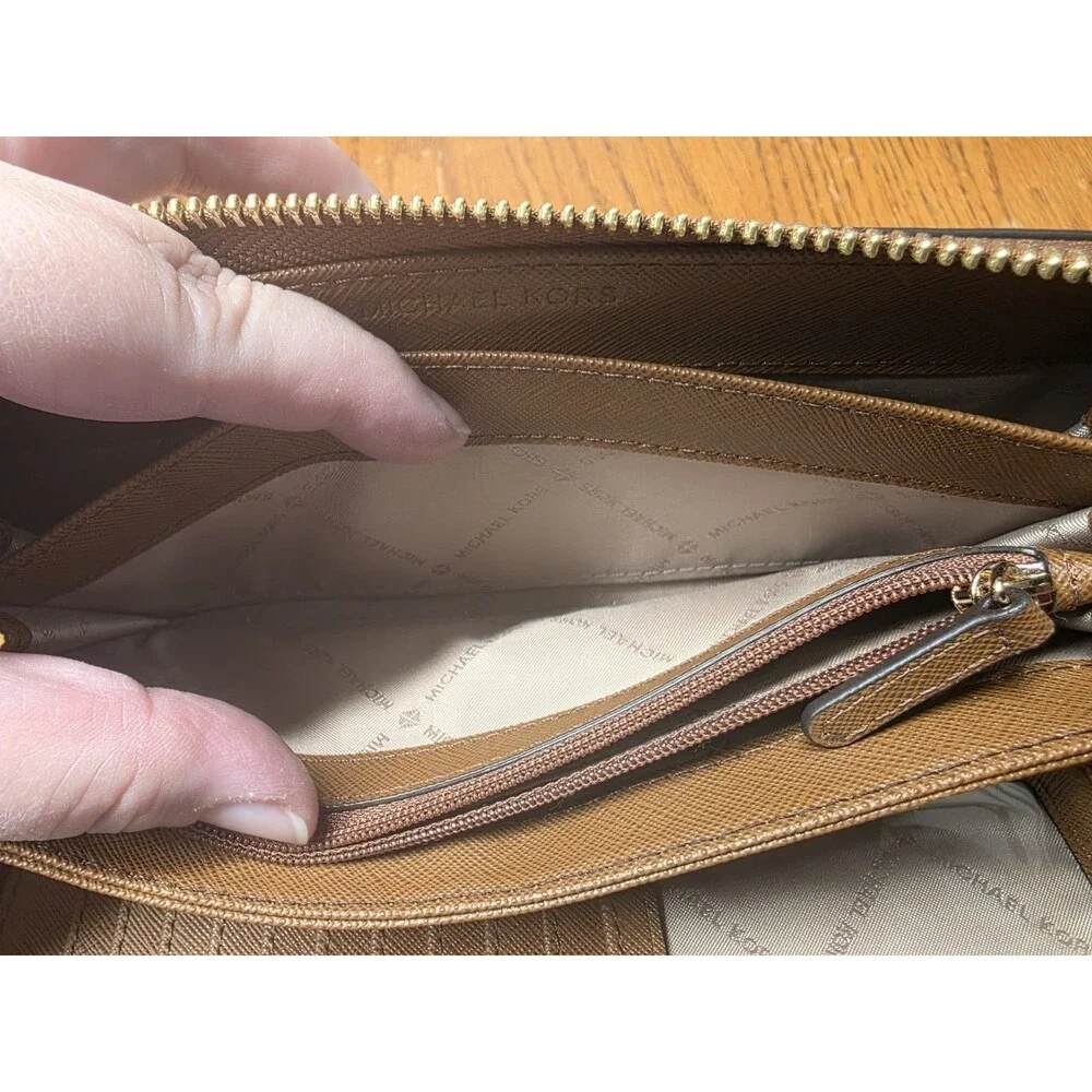 Michael Kors Brown Leather Zip Around Wallet Wristlet  Full Size